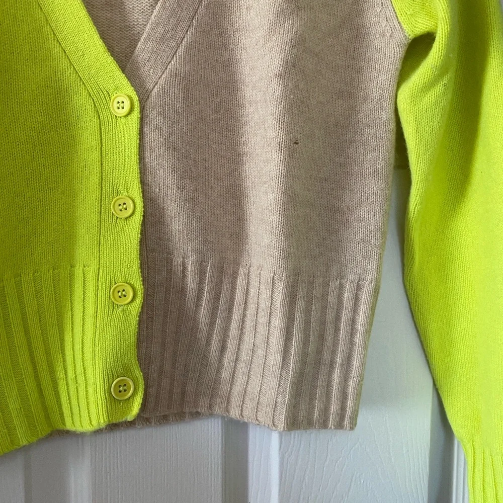 Brodie Cashmere Neon Green ColorBlock Cardigan Sweater - Picture 12 of 15